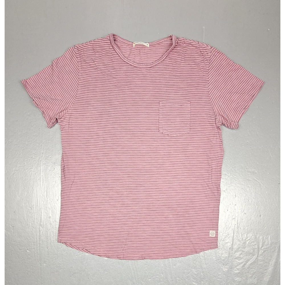 Marine Layer T-Shirt Mens Medium Pink Striped Saddle Hem Pocket Tee
